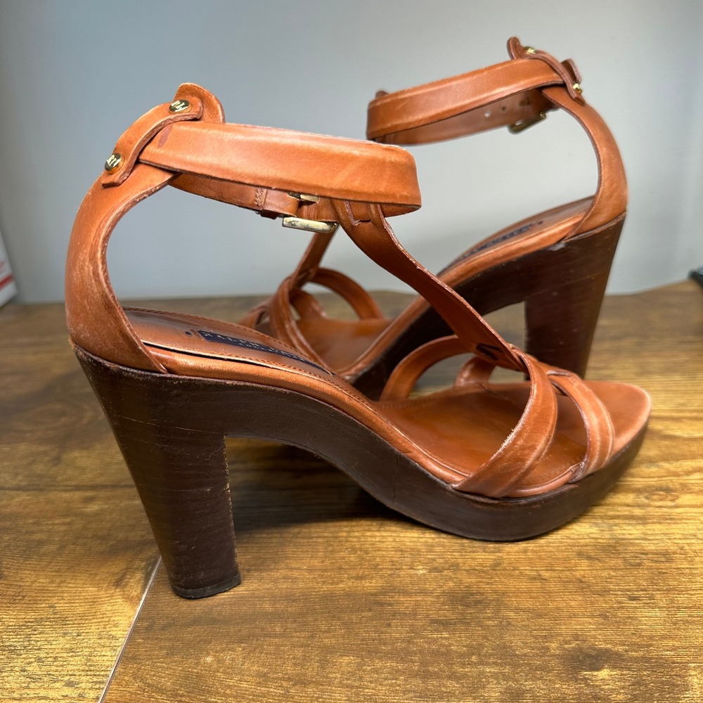 Ralph Lauren Purple Label Collection Leather T-Strap Platform Sandals Wooden 8.5 - Picture 5 of 12